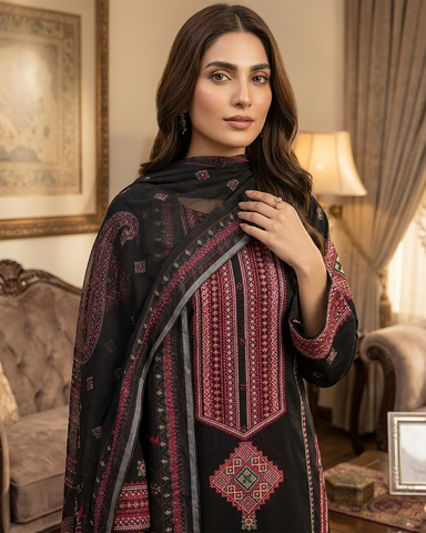 Designer Three Piece | Embroidered - Mushk | Premium Lawn Cotton
