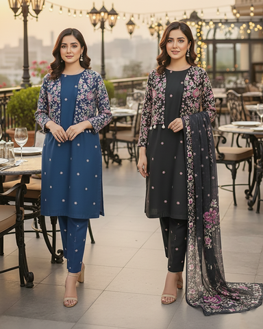 Designer Three Piece | Embroidered - Husnara | Premium Winter Dobby Cotton