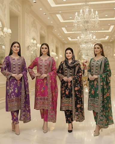 Designer Three Piece | Embroidered - Nimra | Shamoz Silk
