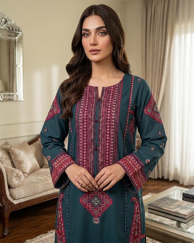 Designer Three Piece | Embroidered - Mushk | Premium Lawn Cotton