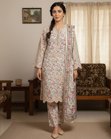 Designer Three Piece | Embroidered - Masterfully Crafted | Khaddar