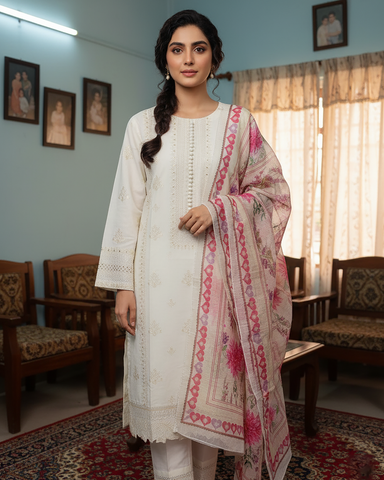 Designer Three Piece | Champakali | Buttoned Down | Self Lawn