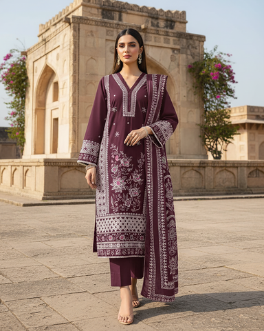 Designer Three Piece | Embroidered - Sundas | Winter Dhanak