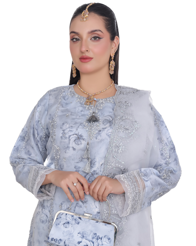 Three Piece Formals | Festive Embroidered - Husna | Premium Organza
