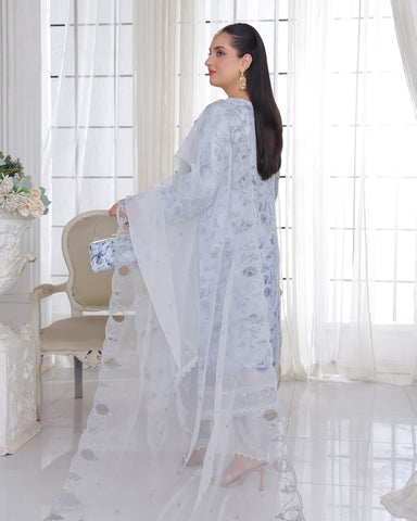 Three Piece Formals | Festive Embroidered - Husna | Premium Organza