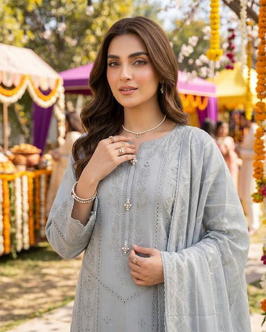 Designer Three Piece | Embroidered-Lehar | Premium Lawn