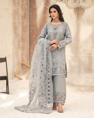 Three Piece Formals | Festive Embroidered - Huriyah | Premium Organza