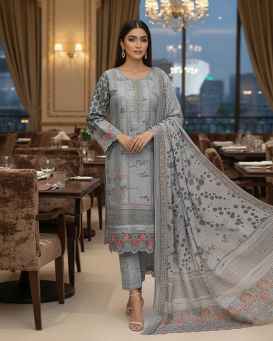 Designer Three Piece | Embroidered - Minahil | Premium Winter Cotton