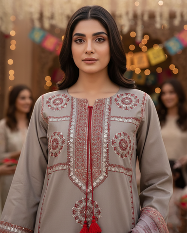 Designer Three Piece | Embroidered - Zardozi | Premium Lawn Cotton