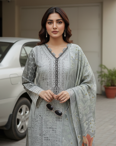 Designer Three Piece | Embroidered - Aanchal | Premium Winter Cotton