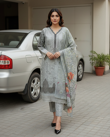 Designer Three Piece | Embroidered - Aanchal | Premium Winter Cotton