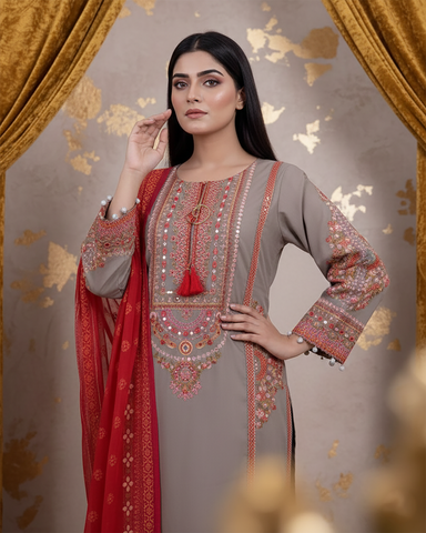 Designer Three Piece | Embroidered - Sawan | Premium Lawn Cotton