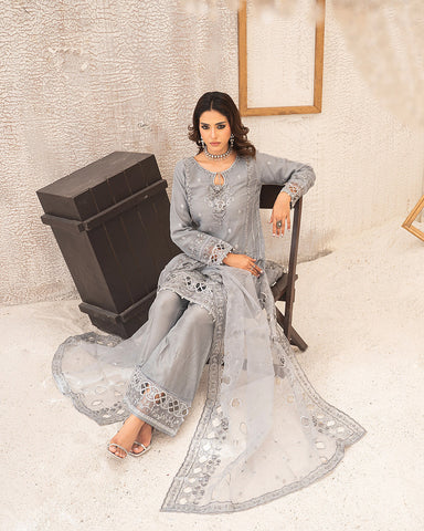 Three Piece Formals | Festive Embroidered - Huriyah | Premium Organza
