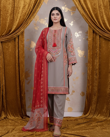 Designer Three Piece | Embroidered - Sawan | Premium Lawn Cotton