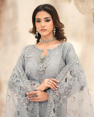 Three Piece Formals | Festive Embroidered - Huriyah | Premium Organza