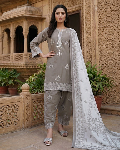 Designer Three Piece | Embroidered Handwork - Sakura | Summer Lawn