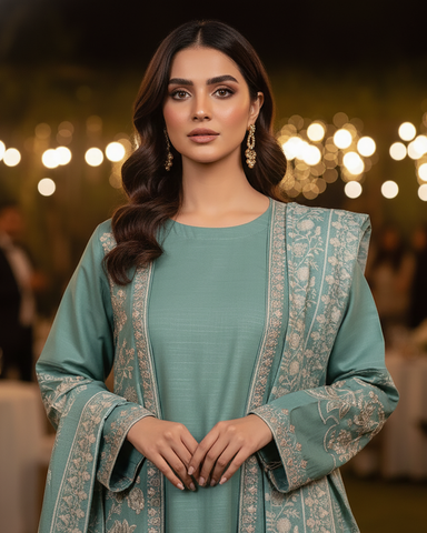 Designer Three Piece | Gown/Inner - Shah Jahan | Premium Khaddar