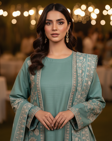 Designer Three Piece | Gown/Inner - Shah Jahan | Premium Khaddar