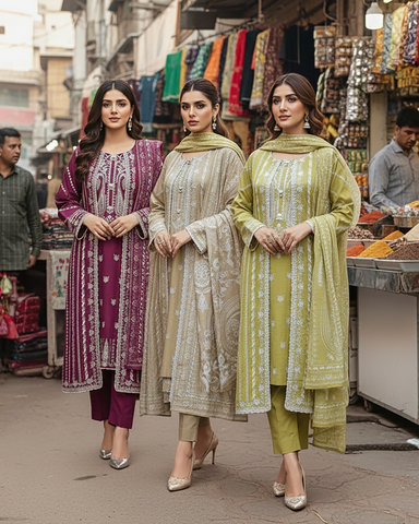 Designer Three Piece | Gown/Inner - Madhubala | Premium Winter Self Cotton