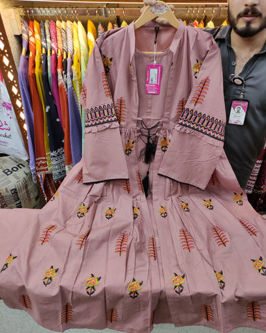 Designer Embroidered Gown/Inner | Titli Gown | Cambric Khaddar