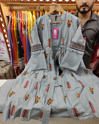 Designer Embroidered Gown/Inner | Titli Gown | Cambric Khaddar