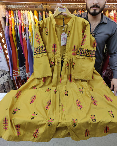 Designer Embroidered Gown/Inner | Titli Gown | Cambric Khaddar