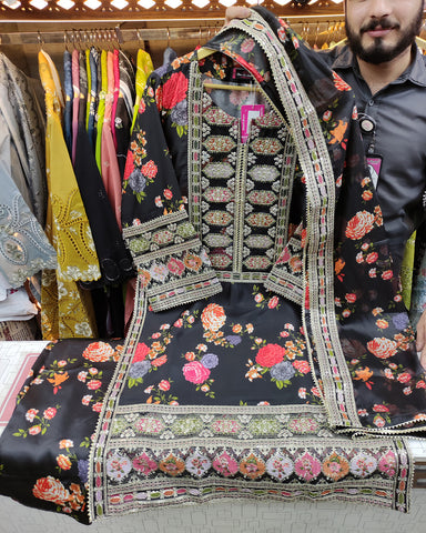 Designer Three Piece | Embroidered - Nimra | Pure Silk