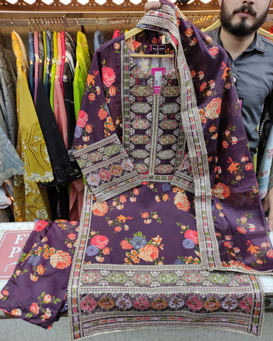 Designer Three Piece | Embroidered - Nimra | Pure Silk