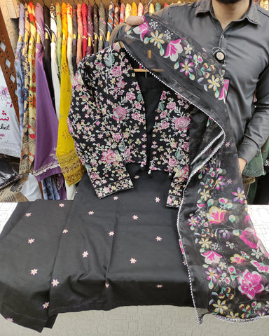 Designer Three Piece | Embroidered - Husnara | Premium Winter Dobby Cotton