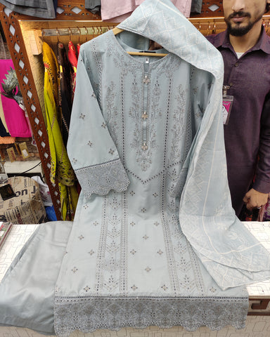 Designer Three Piece | Embroidered-Lehar | Premium Lawn