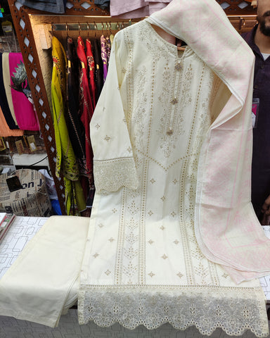 Designer Three Piece | Embroidered-Lehar | Premium Lawn