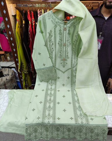 Designer Three Piece | Embroidered-Lehar | Premium Lawn
