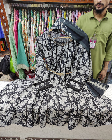 Printed Three Piece | D Platted Frock - Kalli Frock | Premium Printed Lawn