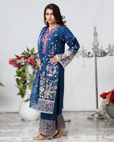 Designer Embroidered Three Piece | Embroidered Flapper | Winter Cotton