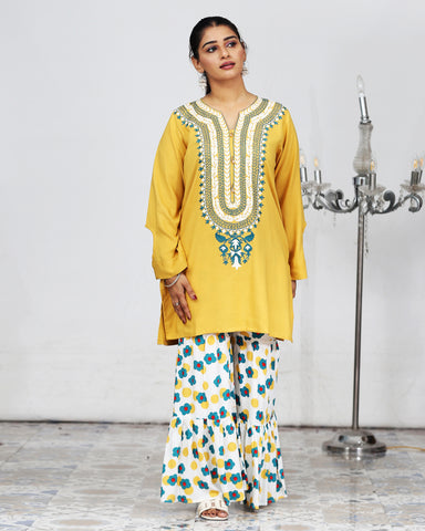 Semi Western Two Piece | Short Shirt | Bell Flapper | Stone Linen