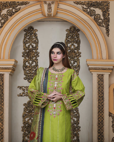 Designer Embroidered Three Piece | Laadli | Khaddar