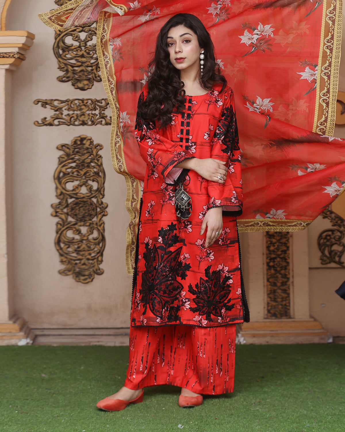 Three Piece | Organza Embellished | Digital Printed | Soft Khaddar