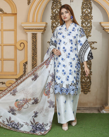 Three Piece | Organza Embellished | Digital Printed | Soft Khaddar