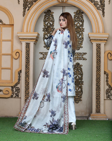 Three Piece | Organza Embellished | Digital Printed | Soft Khaddar