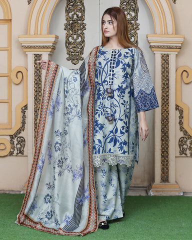 Three Piece | Organza Embellished | Digital Printed | Soft Khaddar