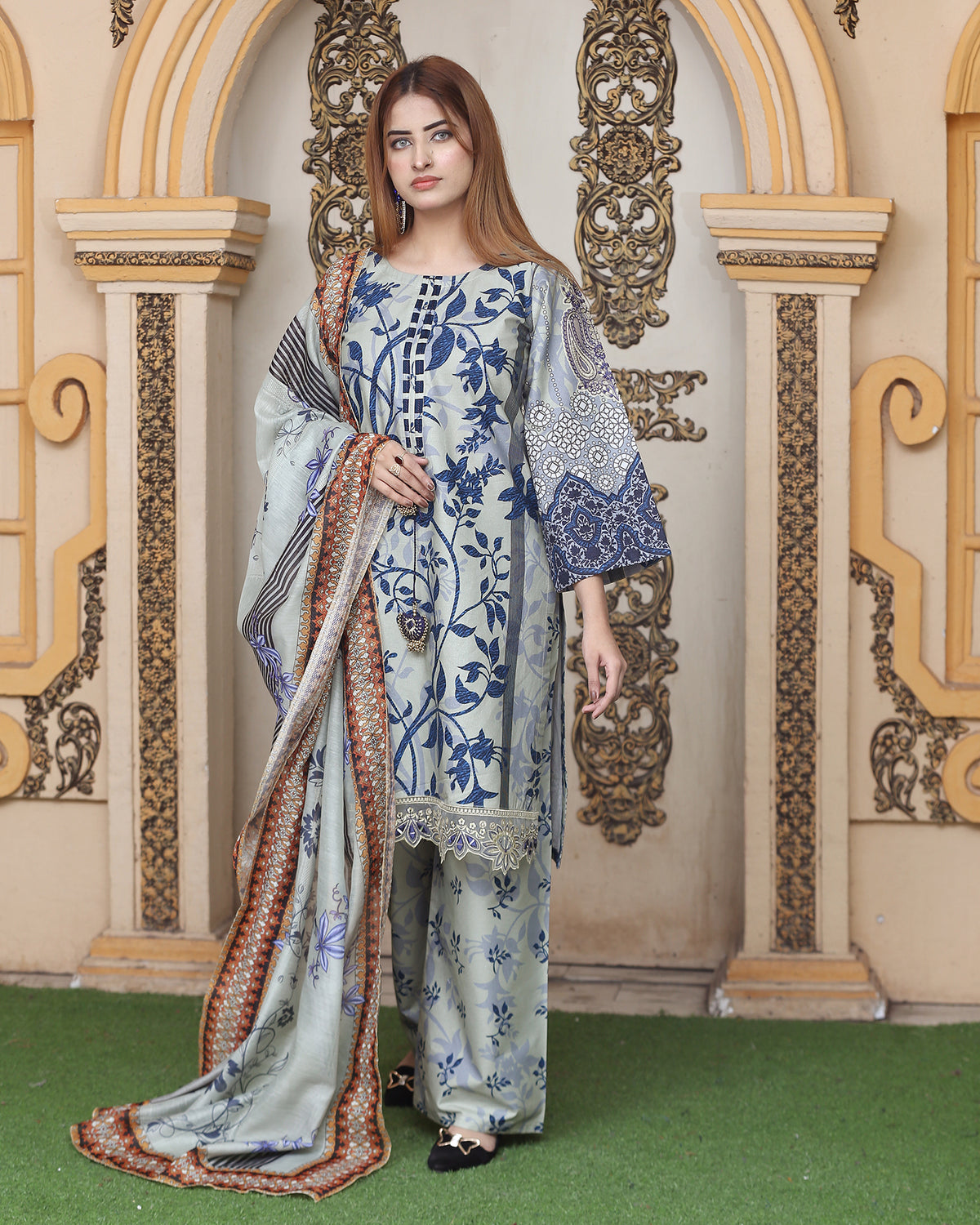 Three Piece | Organza Embellished | Digital Printed | Soft Khaddar