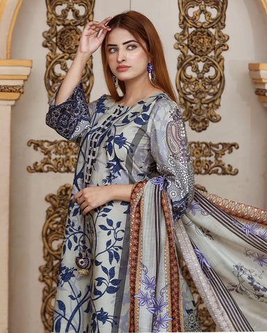 Three Piece | Organza Embellished | Digital Printed | Soft Khaddar