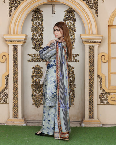 Three Piece | Organza Embellished | Digital Printed | Soft Khaddar