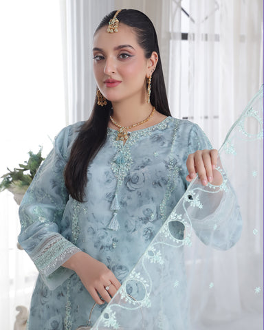 Three Piece Formals | Festive Embroidered - Husna | Premium Organza