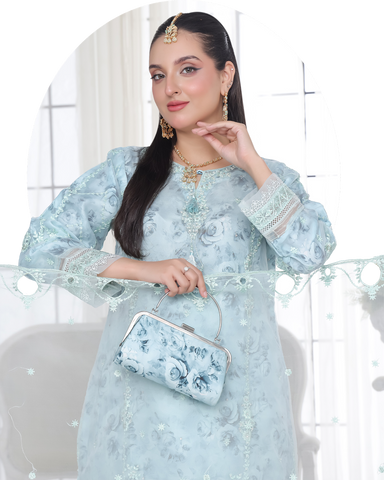 Three Piece Formals | Festive Embroidered - Husna | Premium Organza