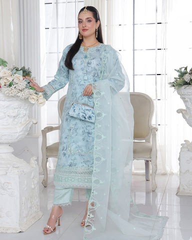 Three Piece Formals | Festive Embroidered - Husna | Premium Organza