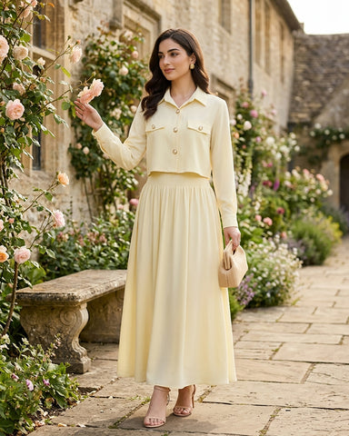 Cropped Jacket - Shirred Maxi -  Breathable Blended Western Fabric