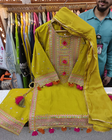 Designer Three Piece | Embroidered - Badshah Begum | Premium Khaddar