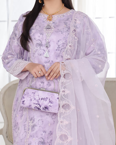 Three Piece Formals | Festive Embroidered - Husna | Premium Organza