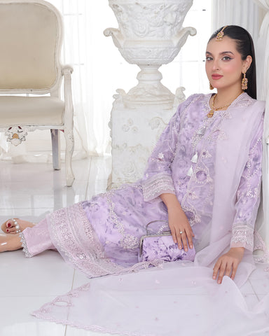 Three Piece Formals | Festive Embroidered - Husna | Premium Organza